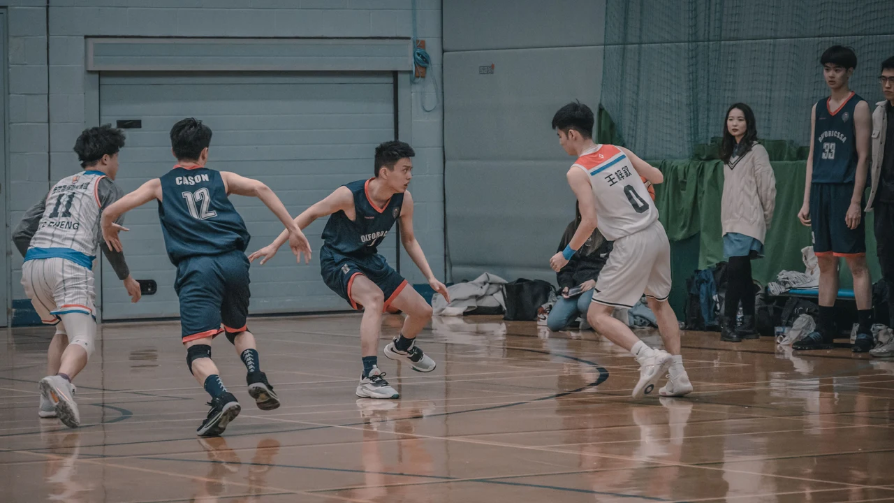 Basketball game in an indoor gym